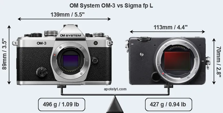 Size OM System OM-3 vs Sigma fp L