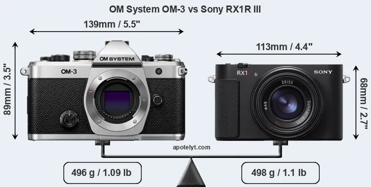 Size OM System OM-3 vs Sony RX1R III