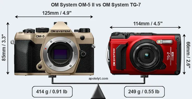 Size OM System OM-5 II vs OM System TG-7