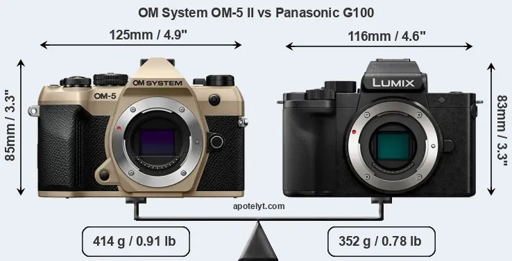 Size OM System OM-5 II vs Panasonic G100