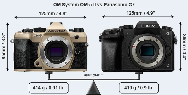 Size OM System OM-5 II vs Panasonic G7