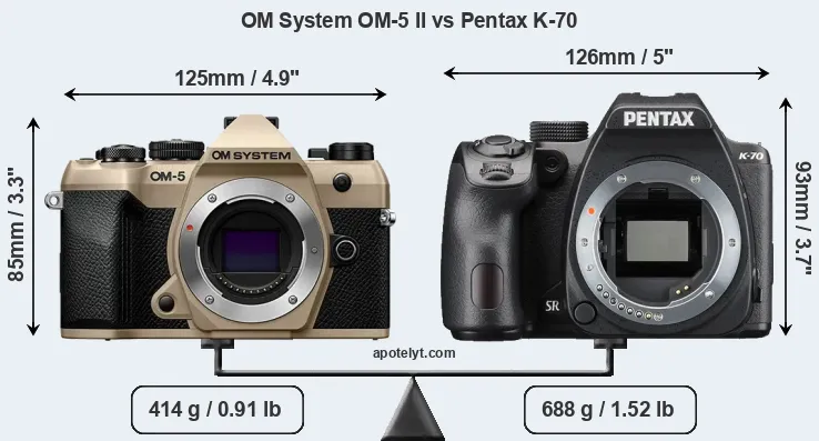 Size OM System OM-5 II vs Pentax K-70