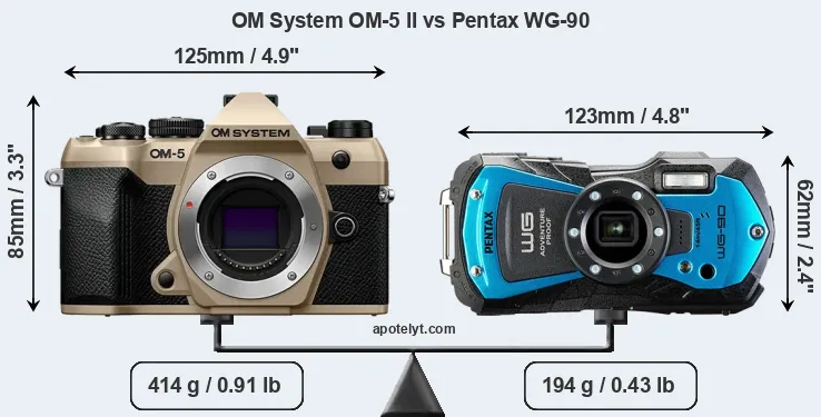 Size OM System OM-5 II vs Pentax WG-90