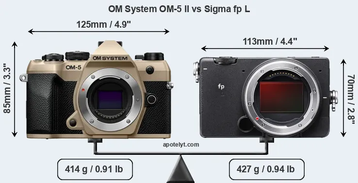 Size OM System OM-5 II vs Sigma fp L