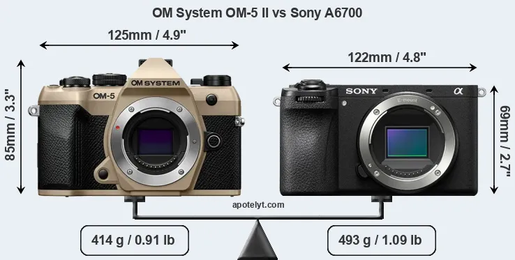 Size OM System OM-5 II vs Sony A6700