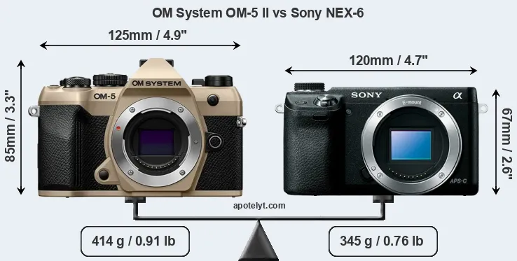 Size OM System OM-5 II vs Sony NEX-6