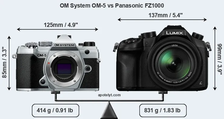 Size OM System OM-5 vs Panasonic FZ1000