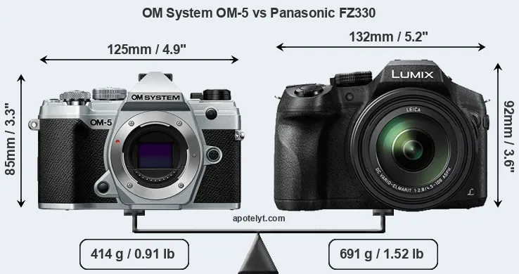 Size OM System OM-5 vs Panasonic FZ330