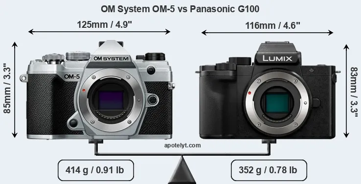 Size OM System OM-5 vs Panasonic G100