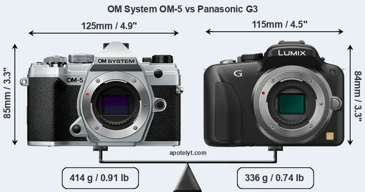 Size OM System OM-5 vs Panasonic G3