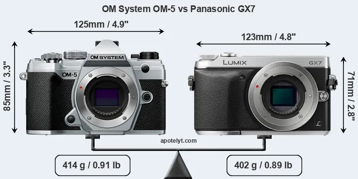 Size OM System OM-5 vs Panasonic GX7