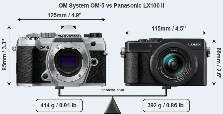 Size OM System OM-5 vs Panasonic LX100 II