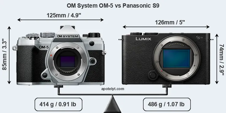 Size OM System OM-5 vs Panasonic S9