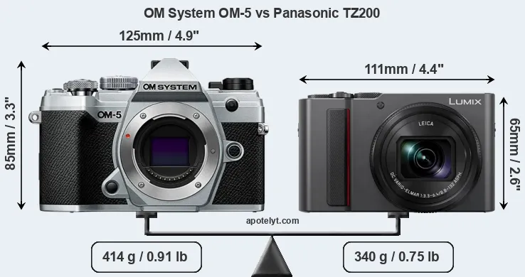 Size OM System OM-5 vs Panasonic TZ200