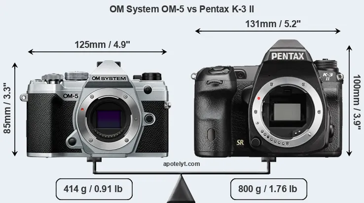 Size OM System OM-5 vs Pentax K-3 II