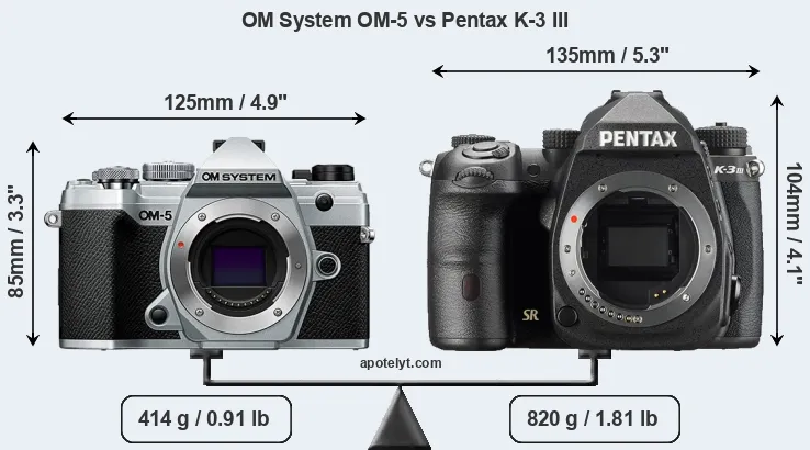 Size OM System OM-5 vs Pentax K-3 III