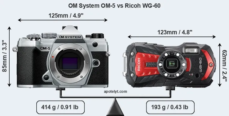 Size OM System OM-5 vs Ricoh WG-60