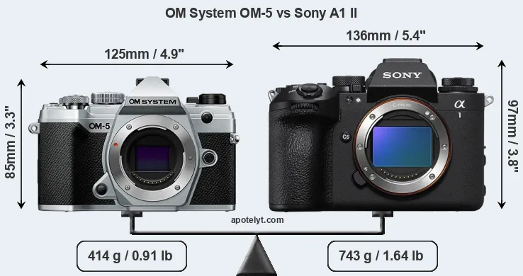 Size OM System OM-5 vs Sony A1 II