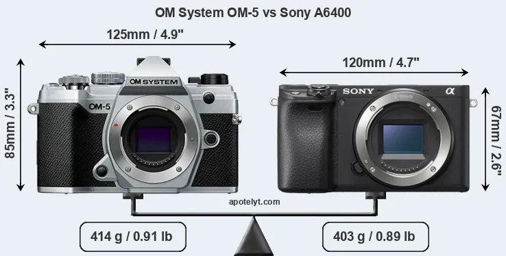 Size OM System OM-5 vs Sony A6400