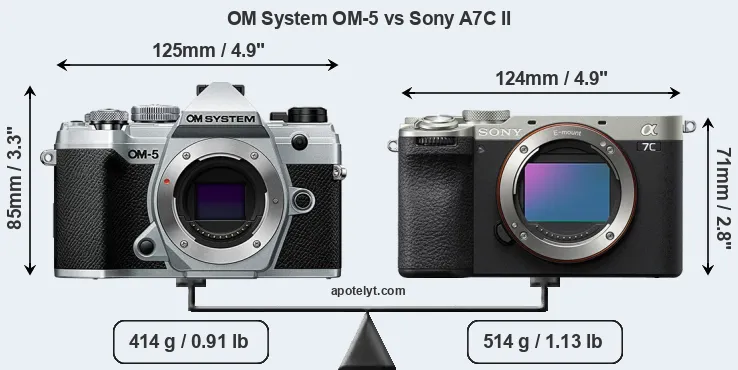 Size OM System OM-5 vs Sony A7C II