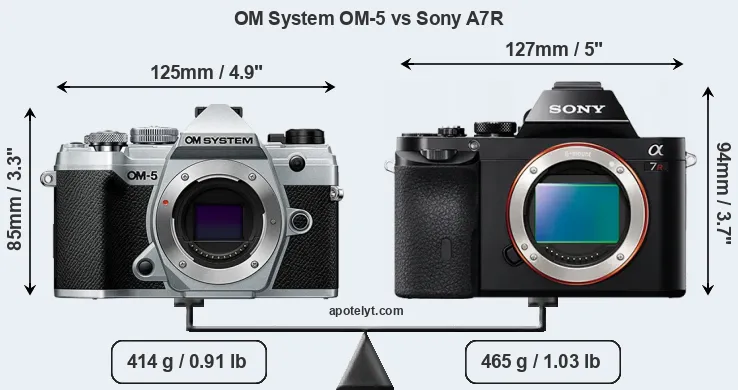 Size OM System OM-5 vs Sony A7R