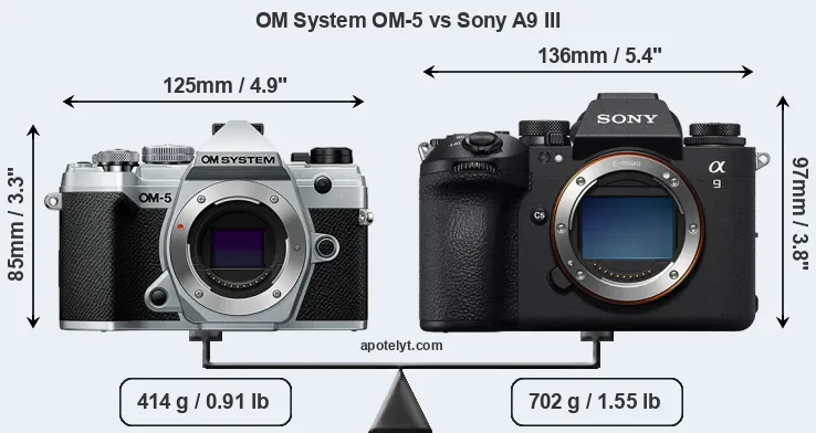 Size OM System OM-5 vs Sony A9 III