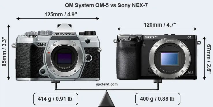 Size OM System OM-5 vs Sony NEX-7