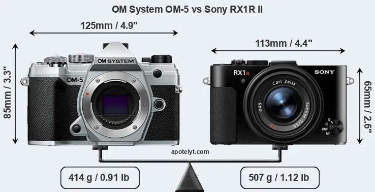 Size OM System OM-5 vs Sony RX1R II