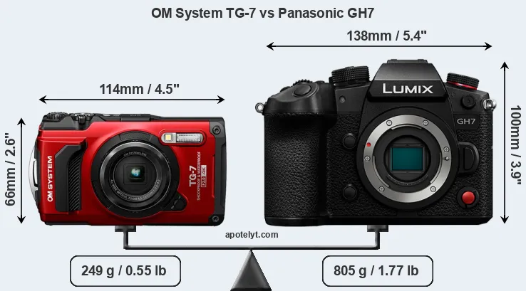 Size OM System TG-7 vs Panasonic GH7
