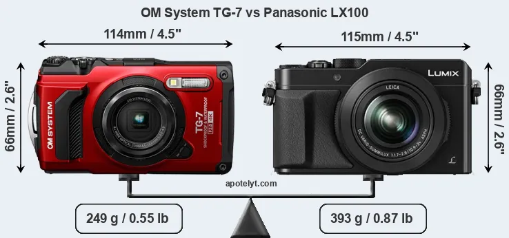 Size OM System TG-7 vs Panasonic LX100