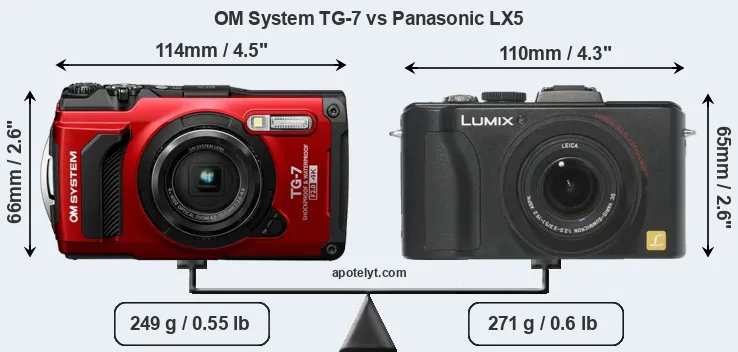 Size OM System TG-7 vs Panasonic LX5