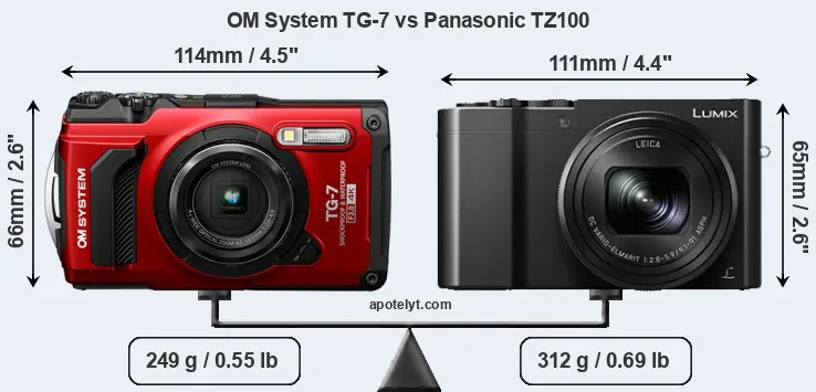 Size OM System TG-7 vs Panasonic TZ100