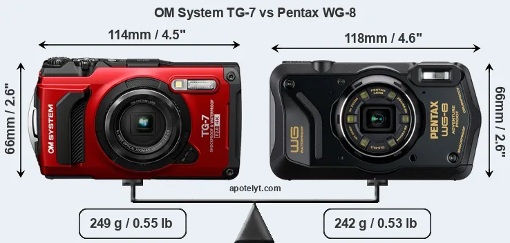 Size OM System TG-7 vs Pentax WG-8