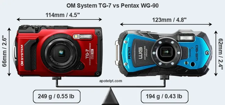 Size OM System TG-7 vs Pentax WG-90