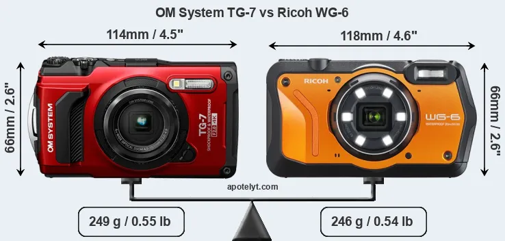 Size OM System TG-7 vs Ricoh WG-6