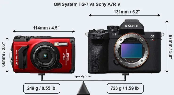 Size OM System TG-7 vs Sony A7R V
