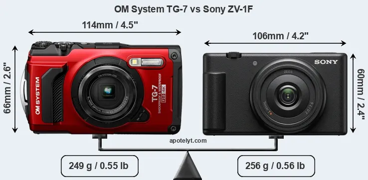 Size OM System TG-7 vs Sony ZV-1F