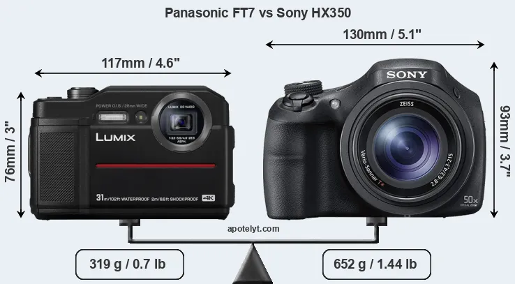 Size Panasonic FT7 vs Sony HX350