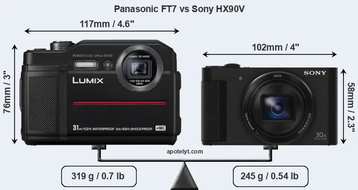 Size Panasonic FT7 vs Sony HX90V