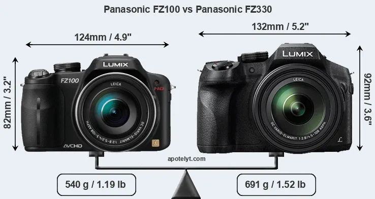 Size Panasonic FZ100 vs Panasonic FZ330