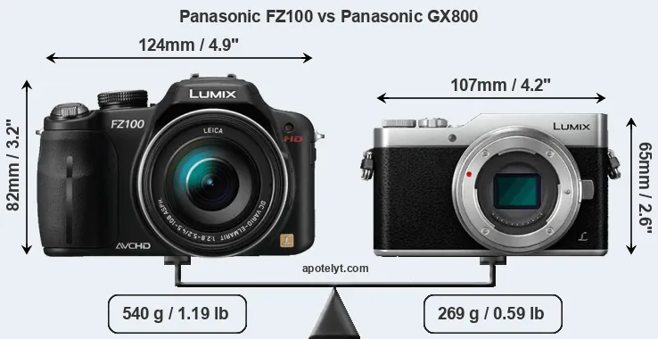 Size Panasonic FZ100 vs Panasonic GX800