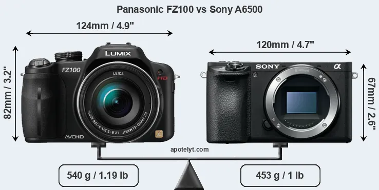 Size Panasonic FZ100 vs Sony A6500