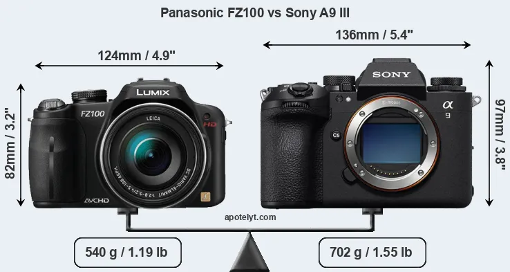 Size Panasonic FZ100 vs Sony A9 III