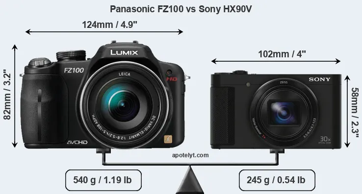 Size Panasonic FZ100 vs Sony HX90V