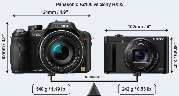 Size Panasonic FZ100 vs Sony HX95