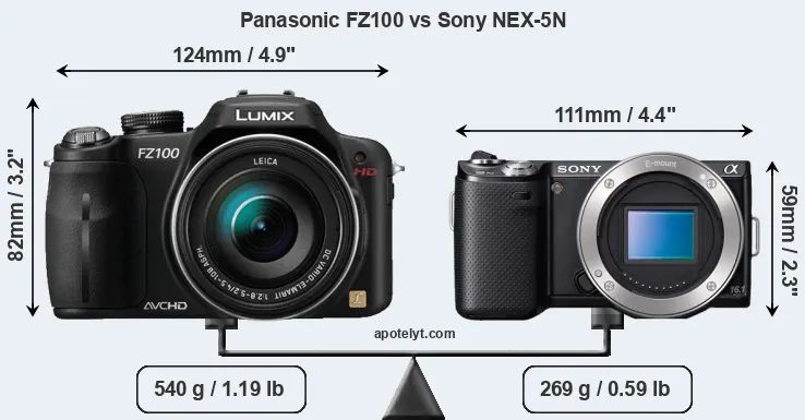 Size Panasonic FZ100 vs Sony NEX-5N