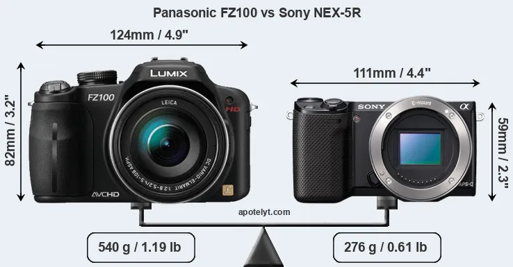 Size Panasonic FZ100 vs Sony NEX-5R