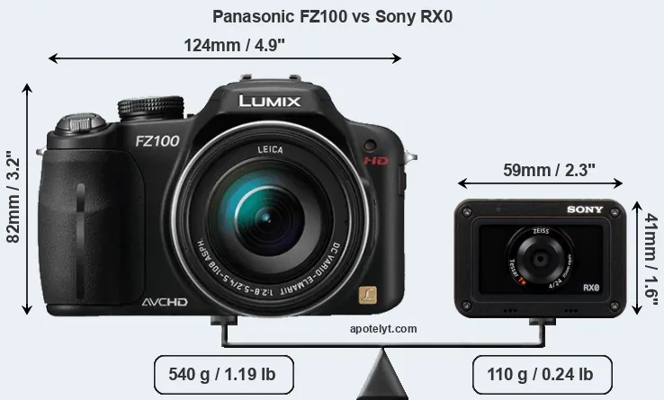 Size Panasonic FZ100 vs Sony RX0