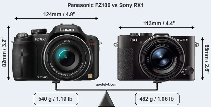 Size Panasonic FZ100 vs Sony RX1