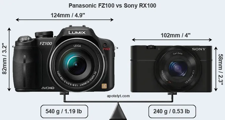 Size Panasonic FZ100 vs Sony RX100